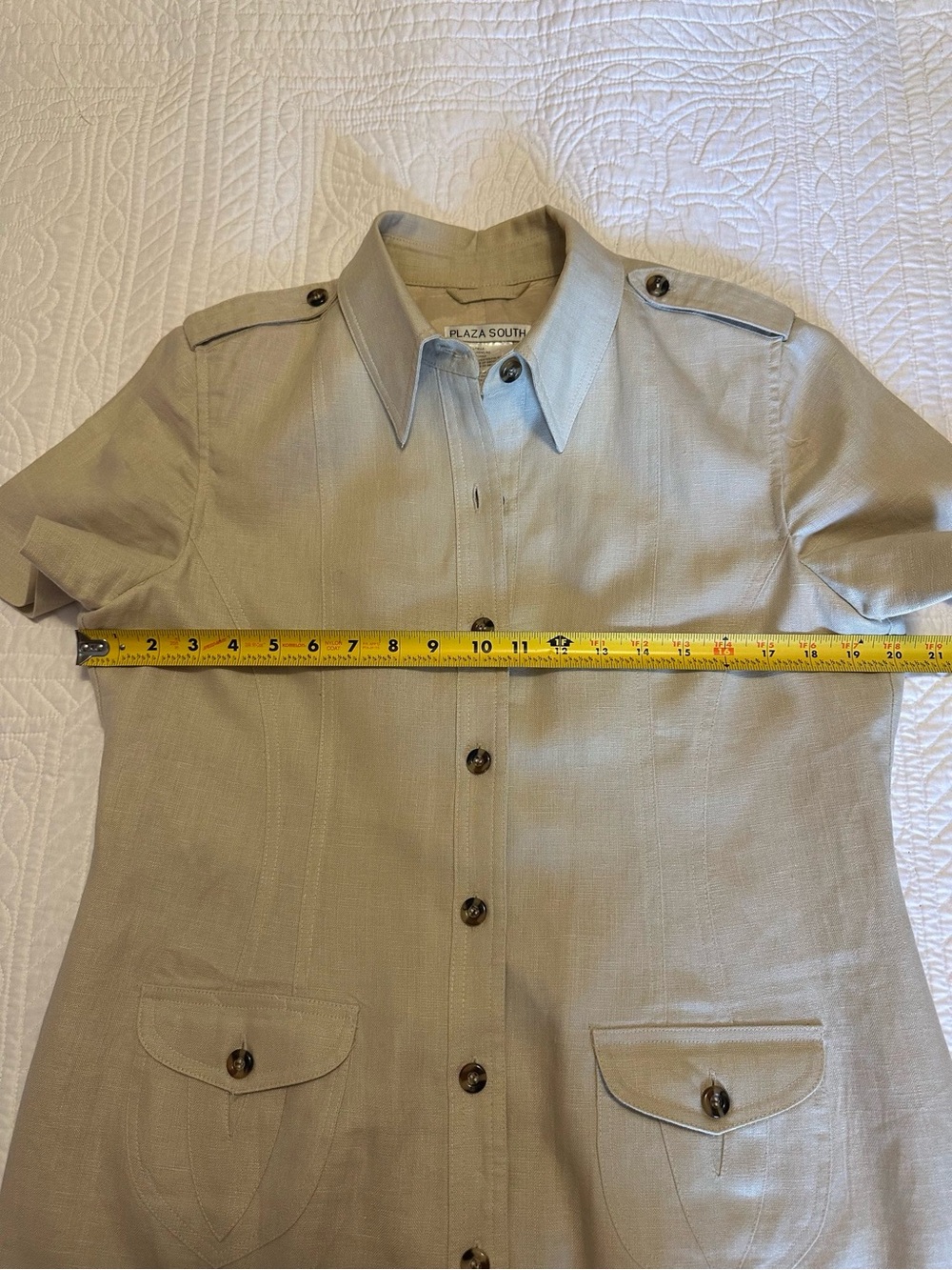 Belted Short-Sleeve Midi Shirt Dress in Cream - Picture 7 of 15